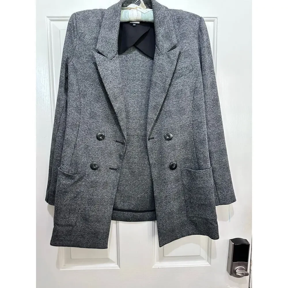 CAbi #3728 Gray Glen Plaid Career Bond Double Breasted Blazer Jacket Size M